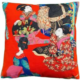 Japanese Kimono Cushion Cover Red Floral Asian Woman Pillow Case - thumbnail 3