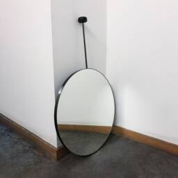Orbis??? Ceiling Hanging Suspended Round Mirror With Blackened Stainless Steel Frame