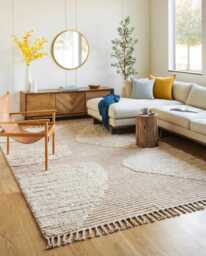 Beige Ribbed 3D Rug - Large Area Handmade Berber Shag Scandi Japandi Decor Custom Textured Wool Carpet - thumbnail 1