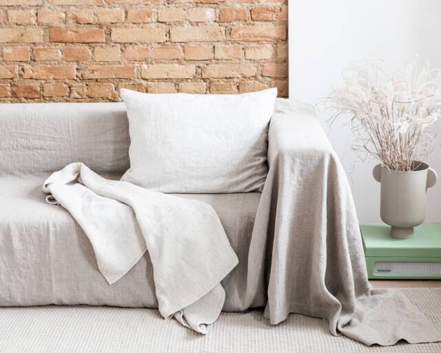 Linen Couch Slipcover. Extra Big Cover in Natural Linen Color. Sofa Blanket. Blanket For Gift. Softened Throw 47 Colors - image 1