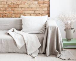 Linen Couch Slipcover. Extra Big Cover in Natural Linen Color. Sofa Blanket. Blanket For Gift. Softened Throw 47 Colors - thumbnail 1