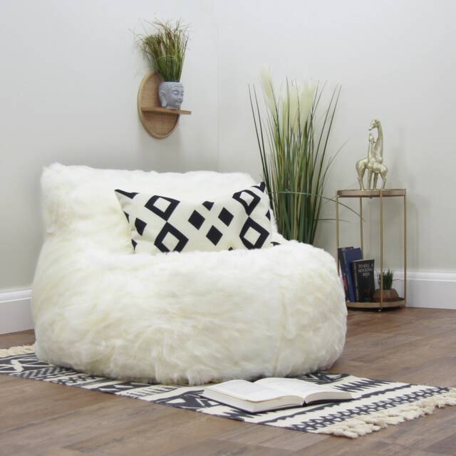 Faux Fur Bean Bag Chair Handmade Adult & Kids Seating, Beans Included - image 1