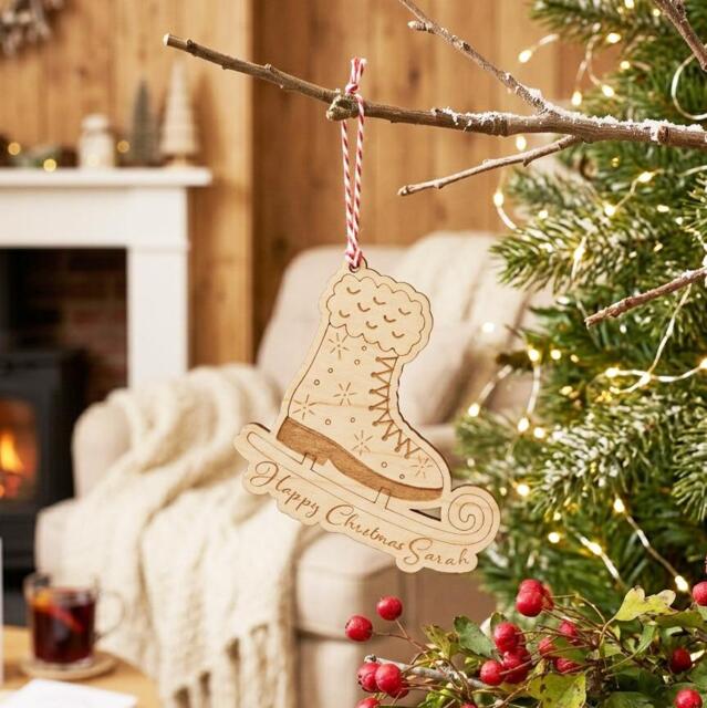 Personalised Christmas Tree Decoration Ice Skate, Wooden Bauble, Festive Hanging Decoration, Keepsake Family Friends Gift - image 1