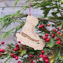 Personalised Christmas Tree Decoration Ice Skate, Wooden Bauble, Festive Hanging Decoration, Keepsake Family Friends Gift - thumbnail 2