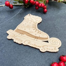 Personalised Christmas Tree Decoration Ice Skate, Wooden Bauble, Festive Hanging Decoration, Keepsake Family Friends Gift - thumbnail 4