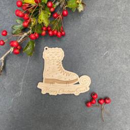 Personalised Christmas Tree Decoration Ice Skate, Wooden Bauble, Festive Hanging Decoration, Keepsake Family Friends Gift - thumbnail 3
