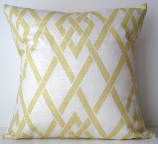 New 18x18 Inch Designer Handmade Pillow Case in Yellow & White Lattice