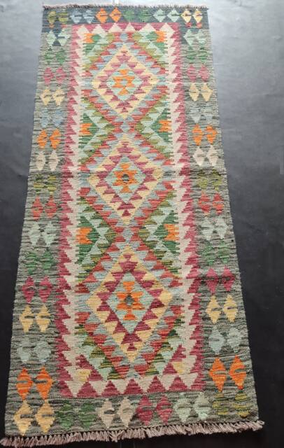 Handmade Kilim Runner, Classic Artisan Afghan Turkish Aztec Navajo Natural Wool Runner Rug 199x85 cm - image 1