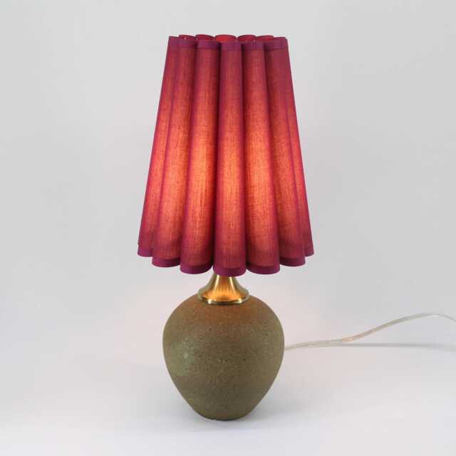 Handmade Burgundy Fabric Lamp Copper Ceramic Base, Home Decor-35# - image 1
