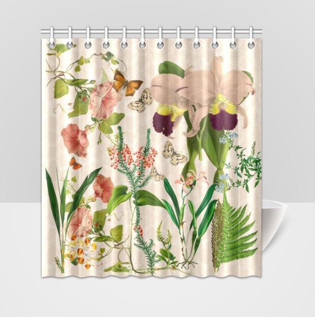 Botanical Shower Curtain Pink Purple Orchards Wet Room Decor Bell Flowers Collage New Home Gift For Mom Gardener - image 1
