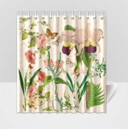 Botanical Shower Curtain Pink Purple Orchards Wet Room Decor Bell Flowers Collage New Home Gift For Mom Gardener - thumbnail 1
