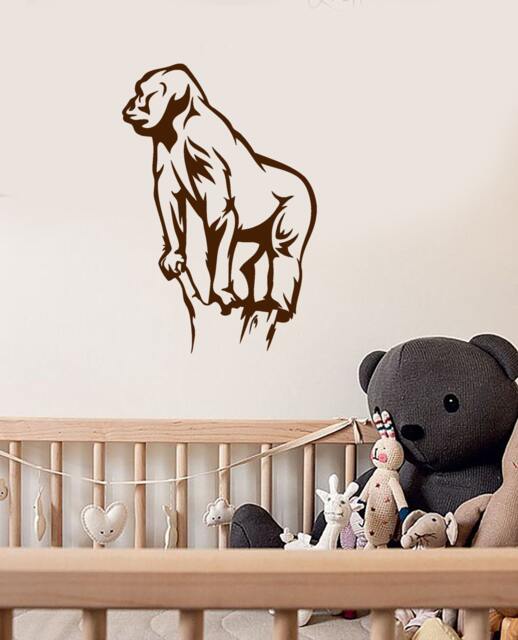 Wall Vinyl Decal Jungle Landscape Tropical Animals Gorilla Decor Ethnic Modern Sketch Home Art - #1249De - image 1