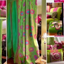 Designers Guild Silk Curtain Panels Lime Green Pink Stripe - thumbnail 3