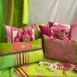 Designers Guild Silk Curtain Panels Lime Green Pink Stripe - thumbnail 4