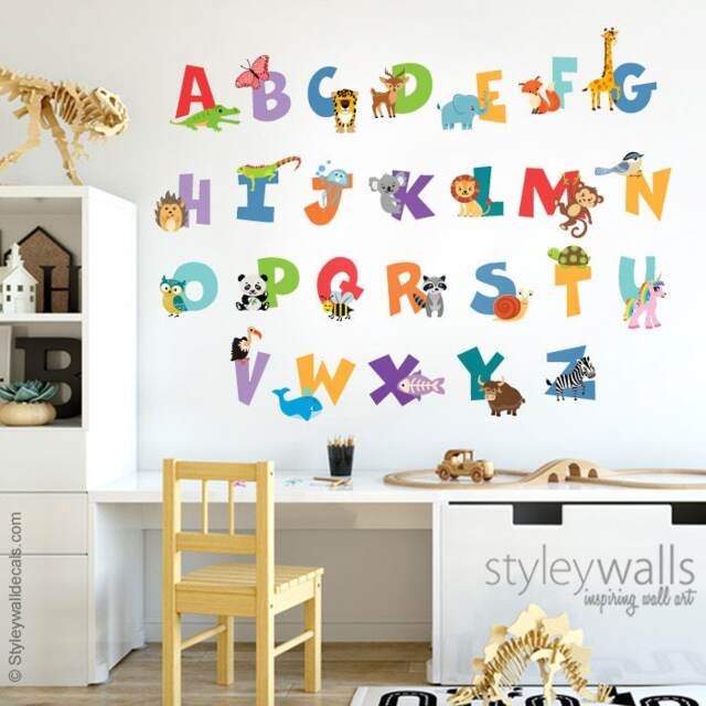 Alphabet Wall Decal, Animals Sticker, Letters Abc Lettering Playroom Decor - image 1