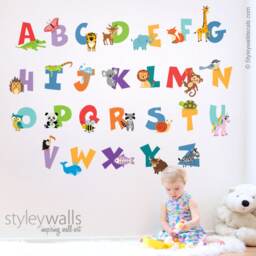 Alphabet Wall Decal, Animals Sticker, Letters Abc Lettering Playroom Decor - thumbnail 2