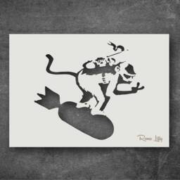 Banksy Bomb Surfing Monkey Stencil Wall Art Decor - thumbnail 3