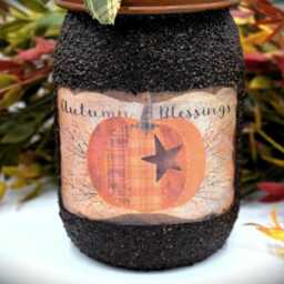 Autumn Blessings Primitive Pumpkin Mason Jar Soap Dispenser, Country Farmhouse Decor - thumbnail 2