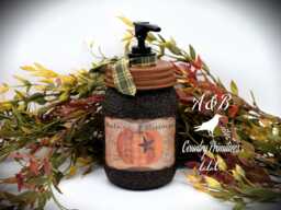 Autumn Blessings Primitive Pumpkin Mason Jar Soap Dispenser, Country Farmhouse Decor - thumbnail 1