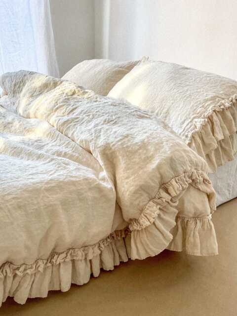 Linen Duvet Cover Set With Double Ruffles - Rustic Style in New Colors - image 1