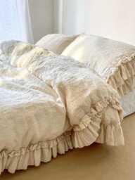Linen Duvet Cover Set With Double Ruffles - Rustic Style in New Colors - thumbnail 1