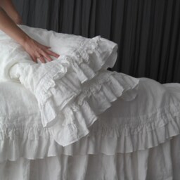 Linen Duvet Cover Set With Double Ruffles - Rustic Style in New Colors - thumbnail 3