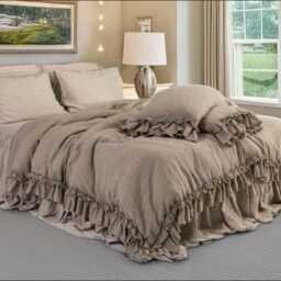 Linen Duvet Cover Set With Double Ruffles - Rustic Style in New Colors - thumbnail 2