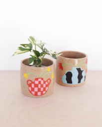 Floral Ceramic Planter- Small Indoor Cactus Plant Pot - Succulent Container - thumbnail 1
