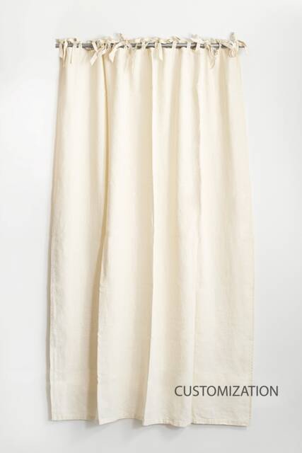 Tie Top Linen Curtains, Linen Curtains For Bedroom, Shabby Chic Tie Living Room, Farmhouse - image 1