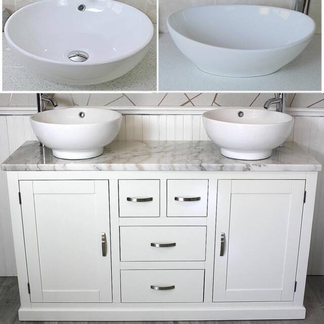 Bathroom Vanity Unit - White Painted With Marble Top & Ceramic Bowl Options 603Pwmcbc - image 1