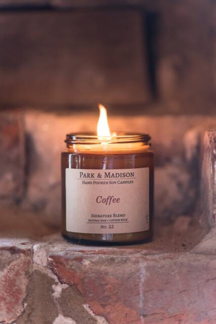 Coffee Scented Soy Candle Fresh Brewed Aroma, Amber Jar - image 1