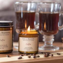 Coffee Scented Soy Candle Fresh Brewed Aroma, Amber Jar - thumbnail 3