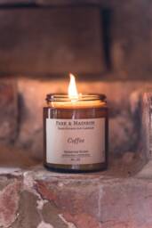 Coffee Scented Soy Candle Fresh Brewed Aroma, Amber Jar