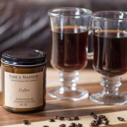 Coffee Scented Soy Candle Fresh Brewed Aroma, Amber Jar - thumbnail 2