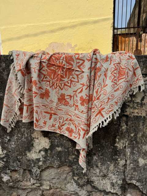 Bohemian Suzani Cotton Throw Blanket - Floral Embroidered Sofa Couch D??cor - image 1