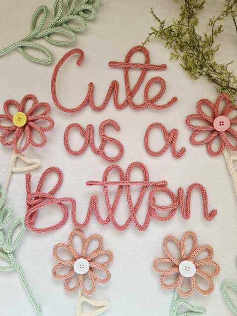 Cute As A Button Sign L Nursery Wall Hanging Kids Room Decor Magic Accessories Knitted Words Wire Writing - image 1