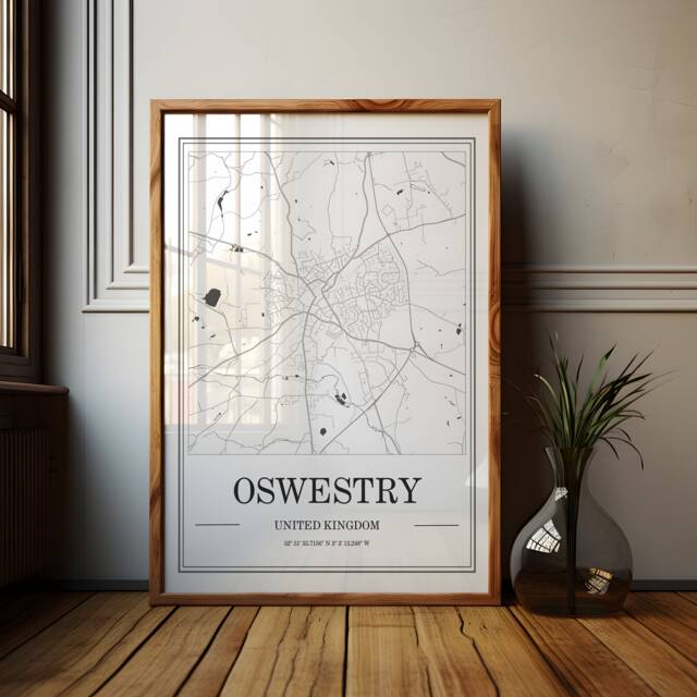 Oswestry Map Poster Minimalist Black & White UK Town Art - image 1