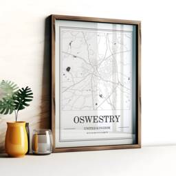 Oswestry Map Poster Minimalist Black & White UK Town Art - thumbnail 2