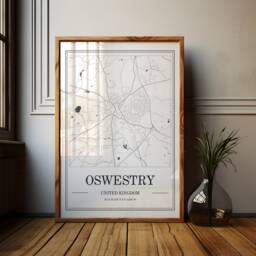 Oswestry Map Poster Minimalist Black & White UK Town Art - thumbnail 1