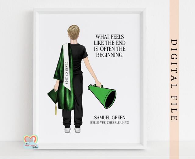 Male Cheerleader Graduation Gift Printable Cheer Class Of 2025 Boy Diy Personalised Illustration Speaker - image 1