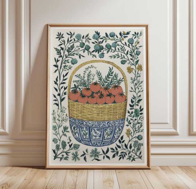 Tomato Basket Poster, Botanical Kitchen Wall Art, Garden Print - image 1
