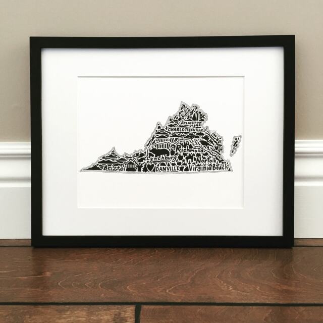 "Virginia Map Art Print Hand-Drawn Landmarks, Culture - 8.5"" X 11" - image 1