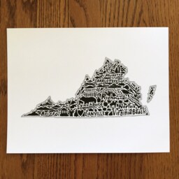 "Virginia Map Art Print Hand-Drawn Landmarks, Culture - 8.5"" X 11" - thumbnail 2