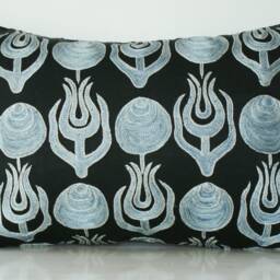 Tulips Suzani Pillow Cover Black & Blue Embroidered Silk Cushion - thumbnail 3