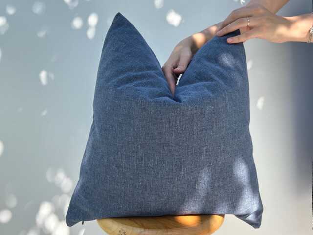 Denim Blue Linen Pillow Cover Minimalist Home Decor - All Duties Paid Usa - image 1