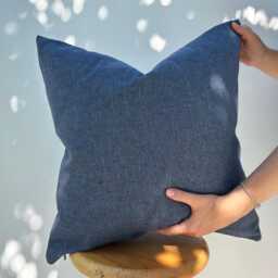 Denim Blue Linen Pillow Cover Minimalist Home Decor - All Duties Paid Usa - thumbnail 4