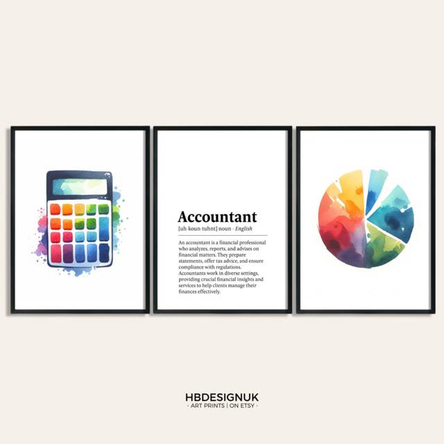 Accountant Definition Prints - Set Of 3 Posters - Gifts Bookkeeper Wall Art Finance Team Decor Watercolour Artwork Office - image 1