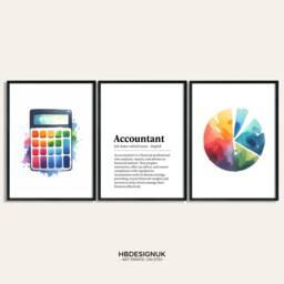 Accountant Definition Prints - Set Of 3 Posters - Gifts Bookkeeper Wall Art Finance Team Decor Watercolour Artwork Office - thumbnail 1