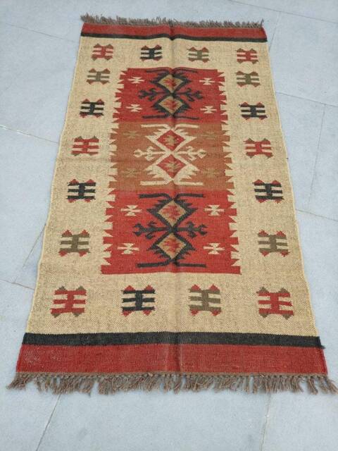 5x7 Ft Wool Jute Kilim Multicolor Area Rug, Accent Bohemian Braided Living Room Carpet, Eco Friendly Rug , Kilim Floor And - image 1