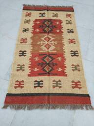 5x7 Ft Wool Jute Kilim Multicolor Area Rug, Accent Bohemian Braided Living Room Carpet, Eco Friendly Rug , Kilim Floor And - thumbnail 1